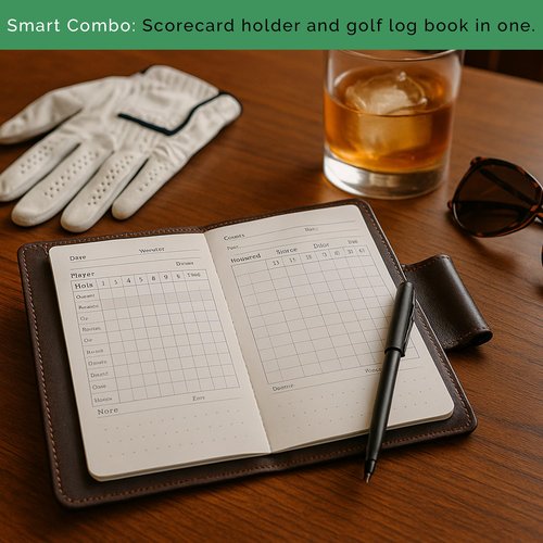 RAW HYD Leather Golf Scorecard Holder Book w/Slot & Pen Loop - Durable Full-Grain Leather Yardage Book & Lineup Card Holder - Refillable Log for Tracking Stats GIRs(Pen not included)