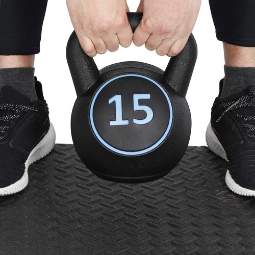 Saicool 3-Piece Kettlebell Set with Storage Rack, Wide Grip Strength Training kettlebells, 5 lbs 10 lbs 15 lbs, Exercise Fitness Concrete Weight, Full Body HIIT Workout