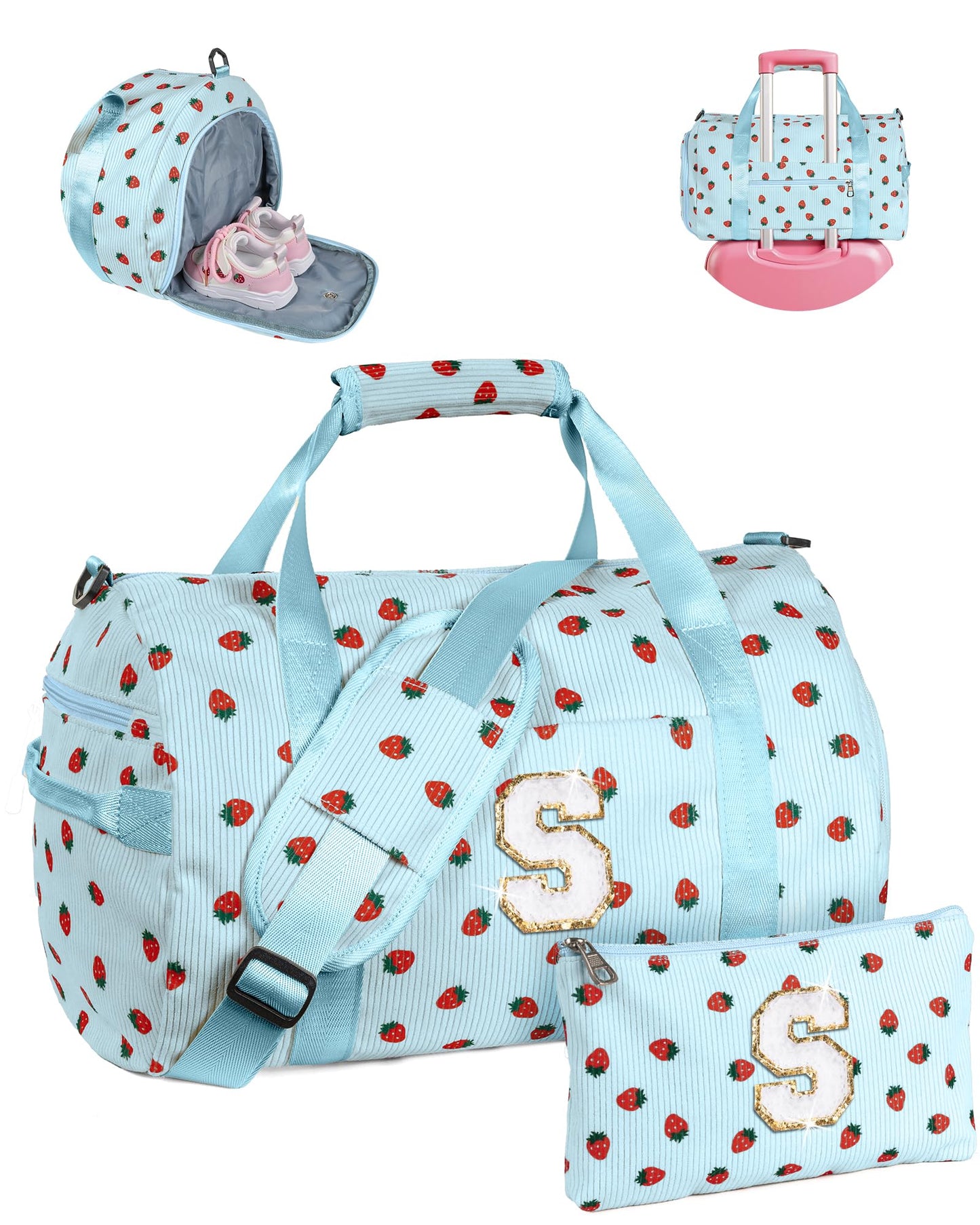 Vogewood Daughter Birthday Gifts, Girls Gym Bag, Kids Personalized Weekend Duffel Bags with Shoe Compartment, Initial Travel Tote with Makeup Bag, Party Favors for Teen Girl (Letter Y)