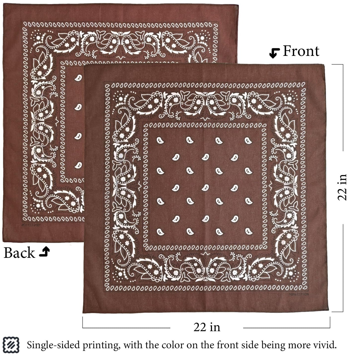 Gorgeous Island 4 Pack 100% Cotton Bandanas 21.5x21.5 inches - Black/White/Cream/Brown