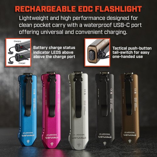 Streamlight 88813 Wedge XT 500-Lumen Slim Everyday Carry Flashlight, Includes USB-Cable and Pocket Lanyard, Coyote