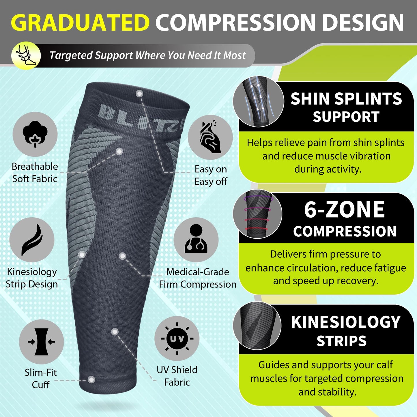 BLITZU Calf Compression Sleeves, Footless Compression Socks for Men & Women