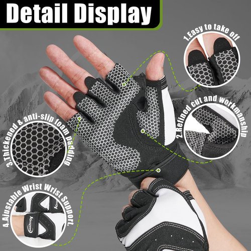 Kenspeed Workout Gloves Gym Gloves for Men and Women Weight Lifting Gloves with Wrist Support Full Palm Protection Breathable for Trainning, Cycling, Pull-ups, Rowing, Climbing (White, Large)