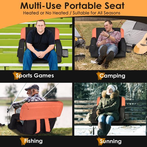 HOPERAN 23" 2pcs Dual-Sided Heated Stadium Seats for Bleachers with Back Support, 3 Levels Heating Bleacher Seat with Backs and Cushion Wide, 5 Pockets Portable Stadium Chair for Outdoor Games Sports