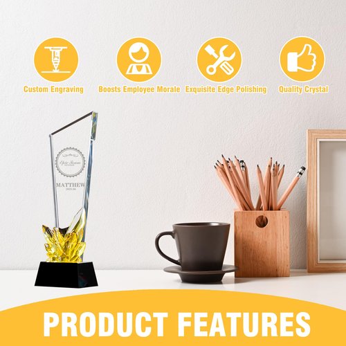 Personalized Crystal Trophy Award Custom Engraved Trophies Customized Crystal Awards with Text Logo Employee Appreciation Company Anniversary Retirement Gifts (Elegant)