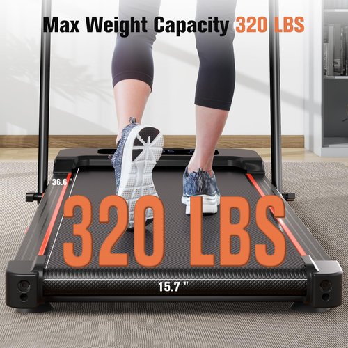 HONRISE Smart Walking Pad Treadmills for Home, Quiet Treadmill with Incline, Under Desk Foldable Treadmill, 320lbs Weight Capacity, Walking or Running for Home Office (Black/Red)