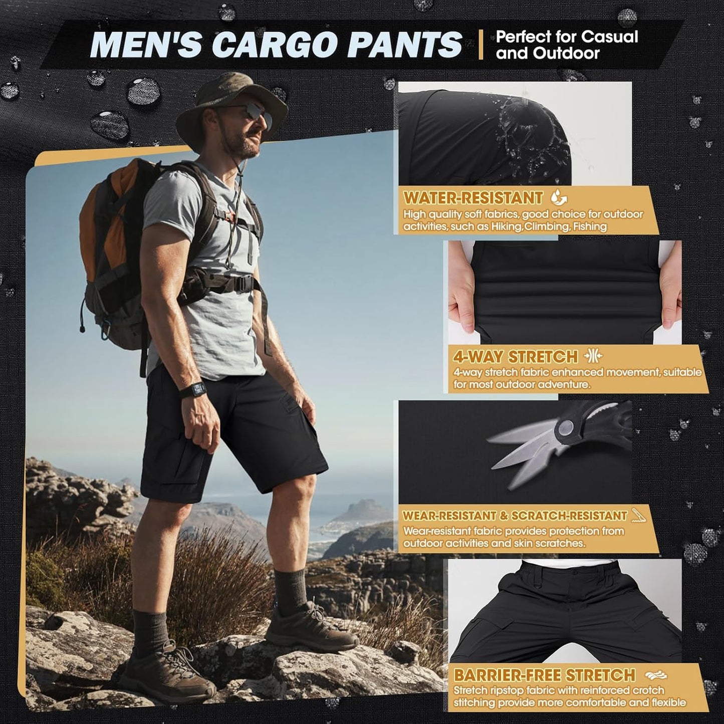 IGOLUMON Mens Hiking Pants Convertible Quick Dry Cargo Pants Water Resistant Lightweight Zip Off Outdoor Pants with 6 Pockets