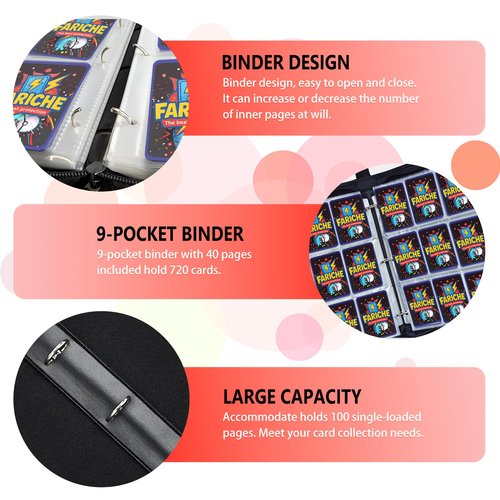 Trading Card Binder for TCG Cards, 9-Pocket Portable Card Collector Ablum Holder Book Fits 900 Cards with 50 Removable Sleeve, Waterproof BKM Card Binder Display Storage Carrying Cases for TCG-Storm