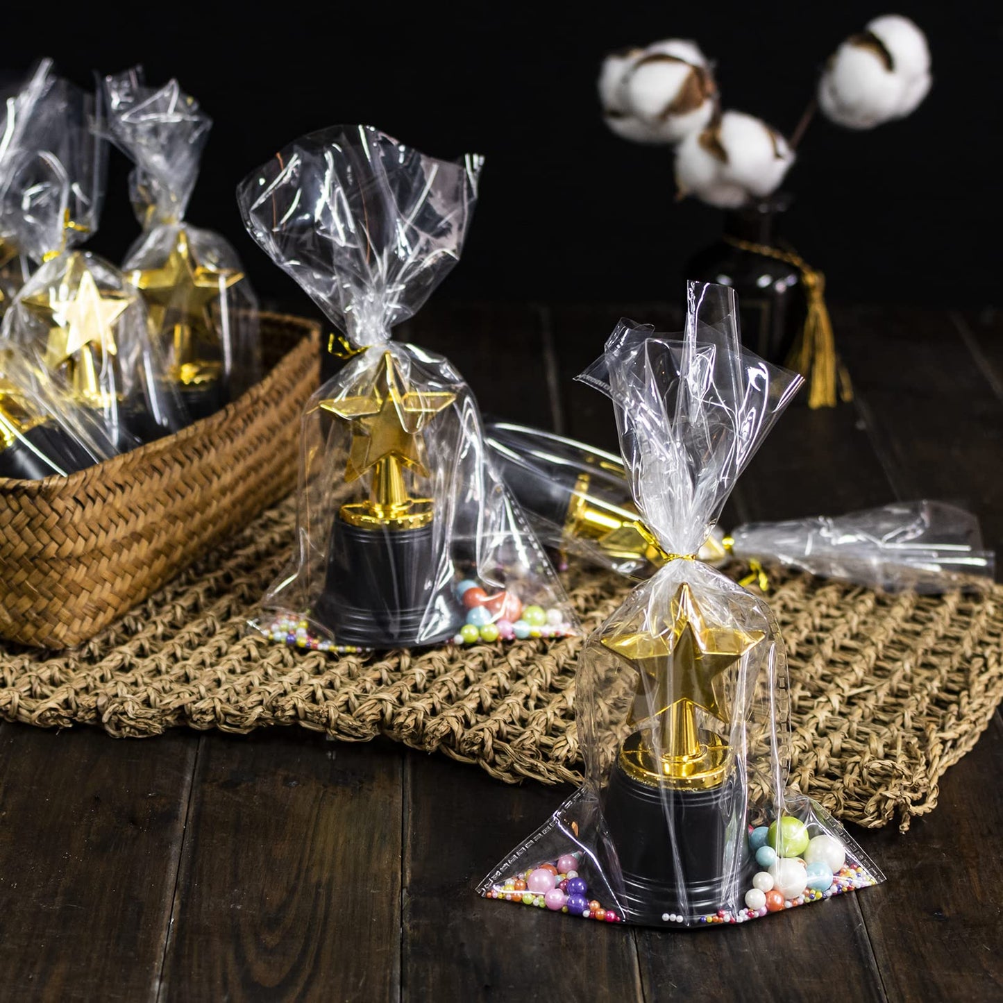 24 Pack Mini Star Trophy Awards Bulk (4.5 Inch), Plastic Gold Star Trophies For Halloween Party Favors, Goodie Bags, Kid Classroom School Reward, Sports Tournament Winning Prize, Hollywood Event Props