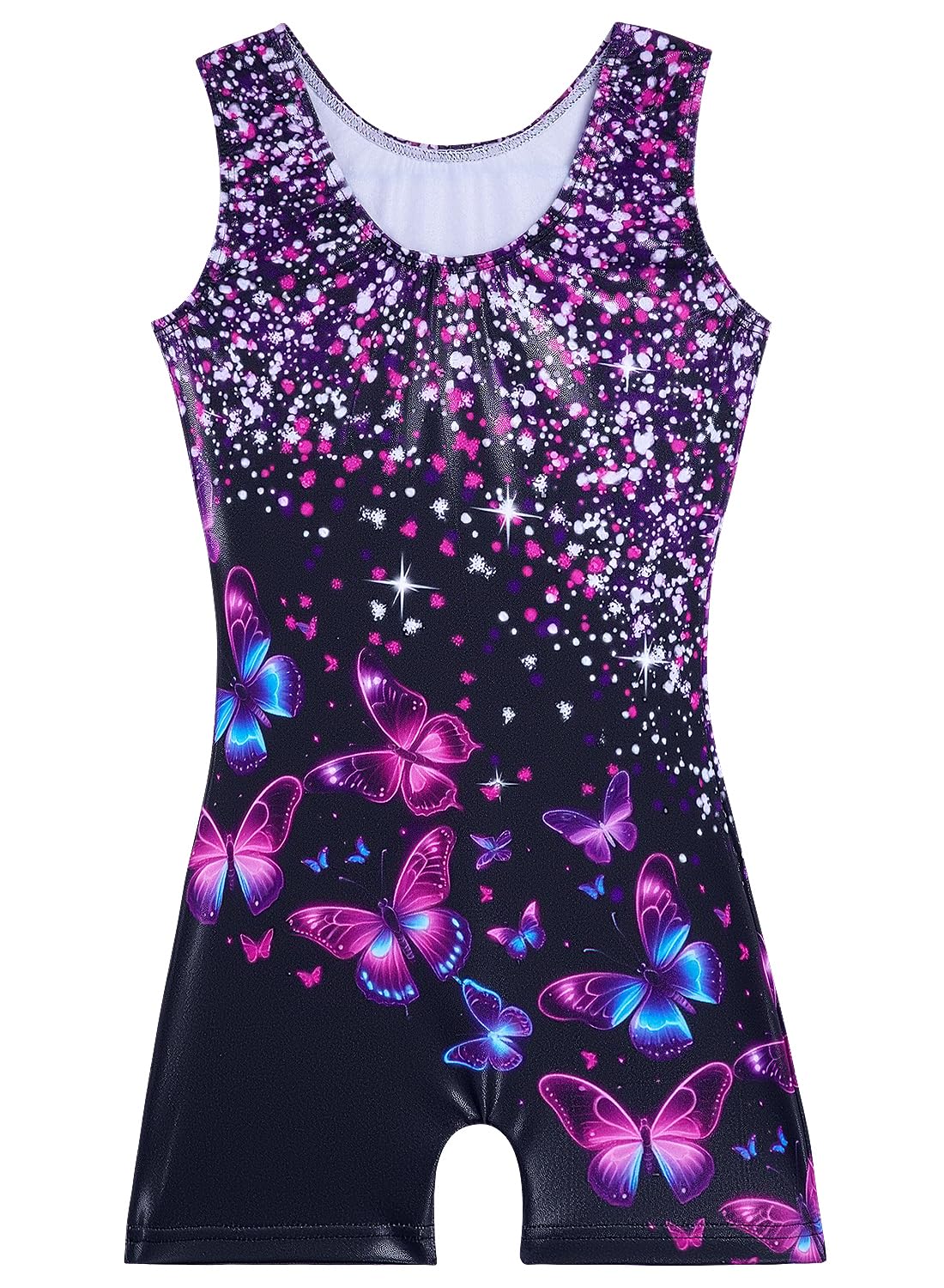 Belovance Girls Gymnastics Leotards With Shorts 5t size 6 Kids Children Dance Leotard Outfit Athletic Tumbling Training Biketard Clothes Sparkle Green Pink Gradient Unitard Quicky Dry Purple Glitter