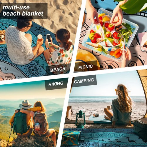 SKYREH Beach Blanket Waterproof Sandproof, 79" x 83" Extra Large Sand Free Quick Drying Beach Mat, Compact Outdoor Picnic Mat for Travel, Hiking, Camping (Bohemian)