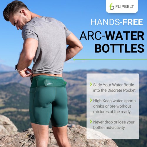 FlipBelt Arc Water Bottle Running Belt, Curved Hydration Running Bottle, 11 Fl. Oz, Green