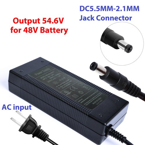 EVAPLUS 54.6V Electric Bike Power Adapter, Electric Scooter Charger for 48V Lithium Battery, 5.5mm DC Connector for 2.5mm/2.1mm