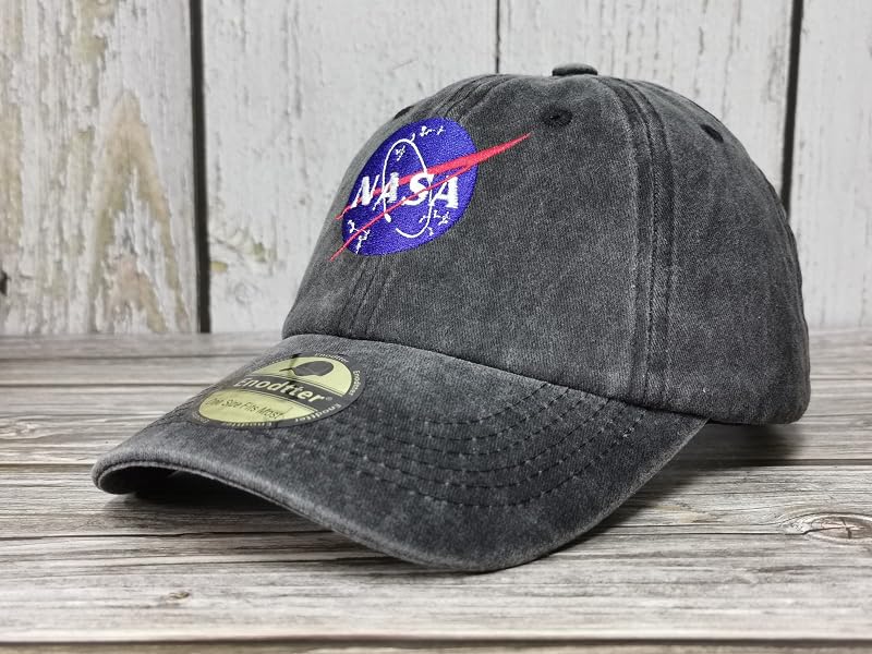 NASA-Style Embroidered Baseball Cap for Men & Women – Washed Black, One Size
