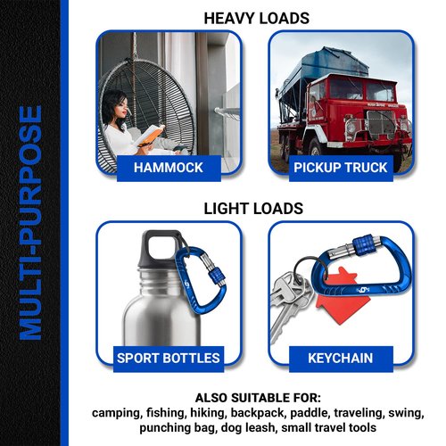 RHINO Produxs 12kN (2697 lbs) Heavy Duty, Locking, Auto Locking, Wiregate Carabiner Clips, for Securing Pets, Outdoor, Camping, Hiking, Hammock, Dog Leash Harness, Keychains