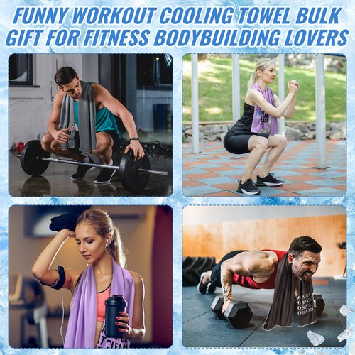 Peryiter 8 Pack Funny Workout Gym Cooling Towel Fitness Gifts for Women Men 40"x12" Microfiber Breathable Chilly Towels for Neck and Face, Novelty Summer Gifts for Workout Fitness Bodybuilding Lover