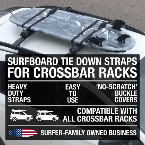 Ho Stevie! Surfboard Tie Down Straps (Pair) for Roof Rack Crossbars - Easy to Use - 'No Scratch' Silicone Buckle Covers Prevent Damage