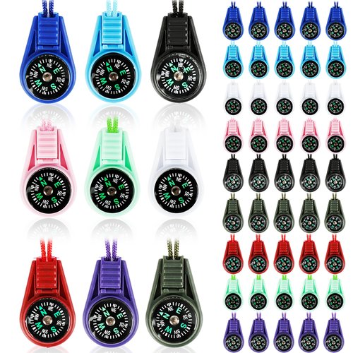 54 Pcs Mini Survival Compass Bulk Small Pocket Compass Keychain Outdoor Camping Hiking Pocket Camping Bracelet for Kids Scout Outdoor Adventure Explorer Party Favor, 9 Colors