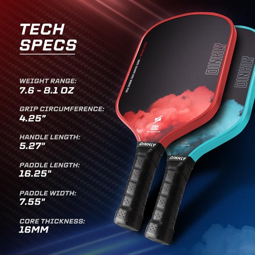 Dinkly Raw Carbon Pickleball Paddles Set of 4, T700 Carbon Fiber Rackets with 16MM Honeycomb Polymer Core, 4 Balls and 1 Portable Carry Bag, USAPA Approved Pickleball Set for Men, Women, Red & Blue