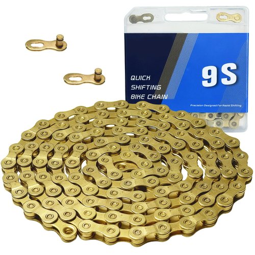6/7/8/9/10/11/12 Speed Bike Chain – High-Strength, Durable & Smooth-Shifting for Road/Mountain Bikes (Gold-9-Speed)