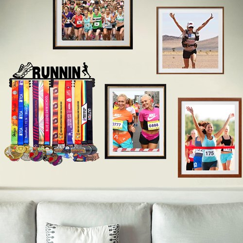 Goutoports Medal Holder Display Hanger Rack Frame for Sport Race Runner-Running Medal Hanger Display-Sturdy Black Steel Metal Over 60 Medals Easy to Install-HOL40P