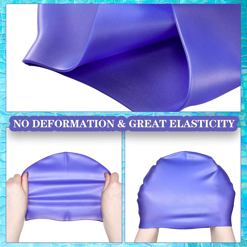 Syhood 6 Pcs Silicone Swim Caps - Unisex 6 Color Set: Black, Gray, White, Blue, Purple, Pink