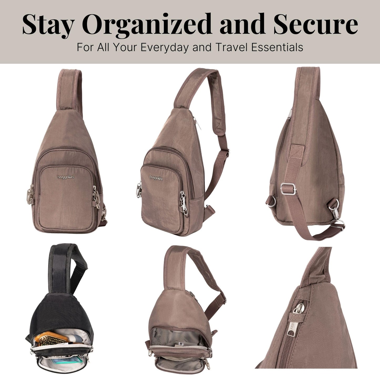Securtex® Anti-Theft Daytripper Sling - 7x12" Travel Safe Crossbody Bag w/Locking Zippers, Slash-Resistance