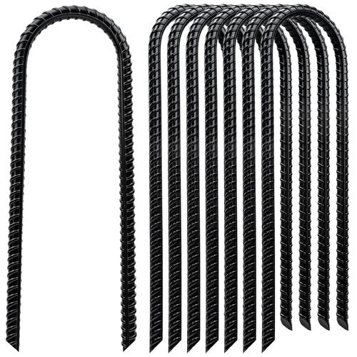 CELYND Trampoline Stakes High Wind - Heavy Duty 12 Inch U Shaped Ground Anchors - Galvanized Steel Rebar Stakes for Outdoor Camping Tent Fence Garden Decorations(8 Pack Black)
