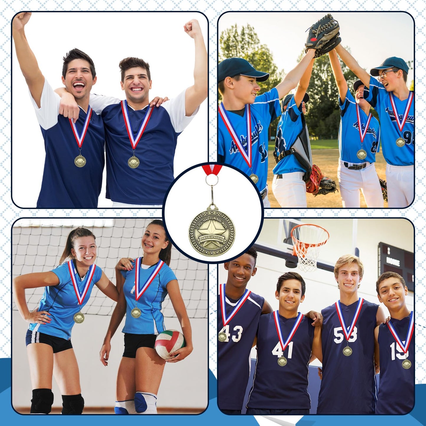 Remuuly 30 Pcs Gold Medals Bulk 2'' Basketball Soccer Baseball Volleyball Football Lacrosse Kickball Cheer Bowling Trophy Medals for Awards for Sports Participation Winner Gift(Gold,Participate)