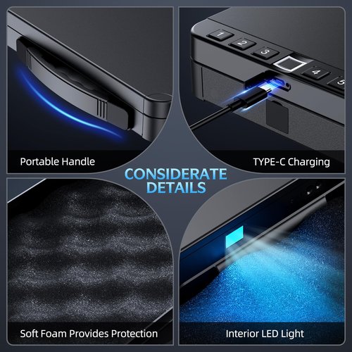 Portable Safe with Fingerprint, Keypad Lock, Key, Small Biometric Safe for Travel, Home, Car, Nightstand Beside, Drawer