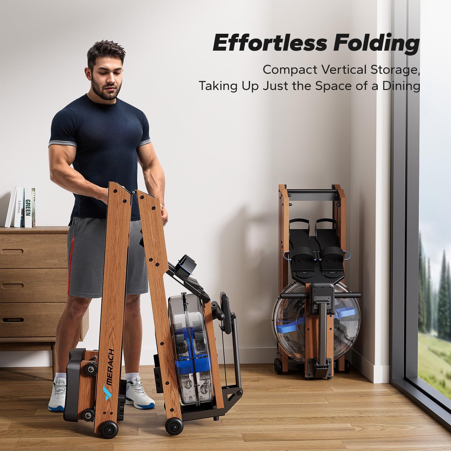 MERACH Water Rowing Machines for Home use, Foldable Rower Machine with 400LBS Weight Capacity, Dedicated Monitor and Comfortable Seat, Free MERACH App for Immersive Water Rower