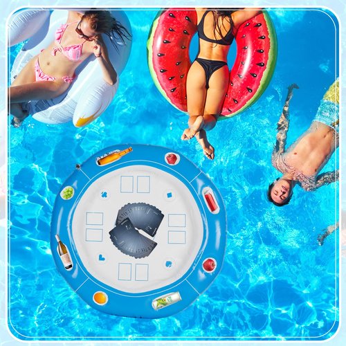 FormiPow Floating Table for Pool, 39''x39'' Floating Pool Table for Adults, Holds Drinks, Snacks & Card Games (Poker, Chess), Stable Floating Card Table with Cup Holders & Storage for Pool Lake Beach