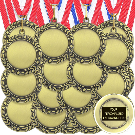 Junkin 24 Pcs Blank Award Medals with Neck Ribbons Winner Participation Medal Awards Make Your Own Kit 1st Place Cheer Participation Trophy Metal Prize Gift(Gold,Simple)