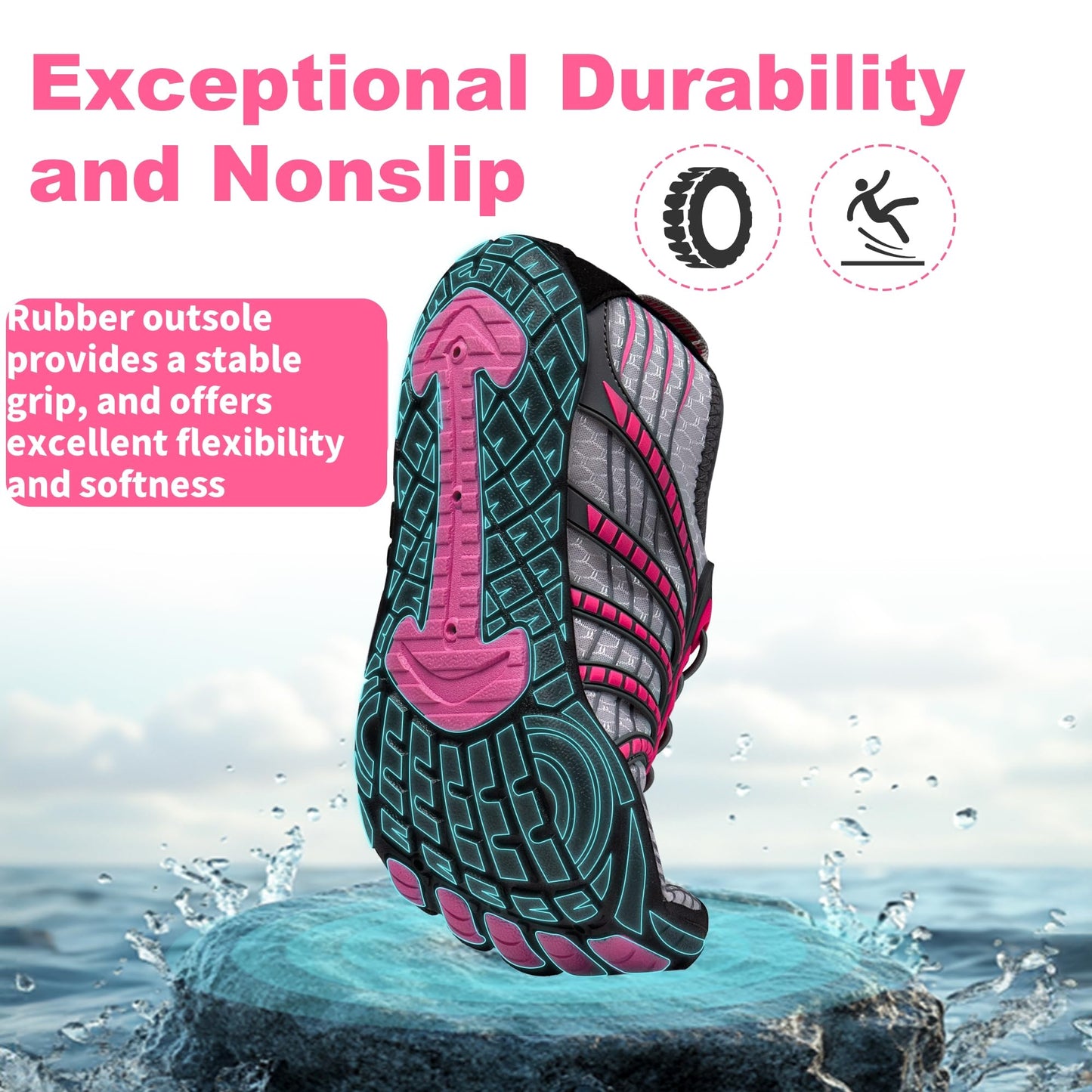 Water Shoes for Women Men, Quick Dry Barefoot for Workout, Hiking, Walking, Yoga, and Water Sports, Lightweight, Non-Slip, Athletic River Shoes for Outdoor Sports and Exercise Gray/Pink