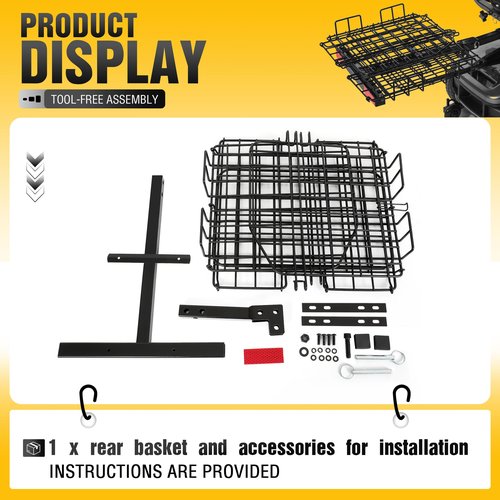 ECOTRIC Rear Folding Basket Compatible with Most Pride Mobility Scooters Waterproof Made of Steel and Works with 1" Receiver Storage Cargo Basket Black