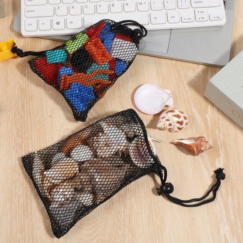 Lnngub 12 Pcs Small Mesh Bags,6x4 Inch Black Mesh Bags Drawstring Black Mini Nylon Net with Drawstrings for Storage Small Items