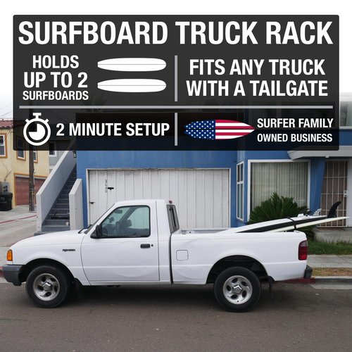 Surfboard Truck Rack - Durable Pad Fits All Tailgates - ‘No Scratch’ Silicone Buckle Covers Prevent Damage - Easy to Use