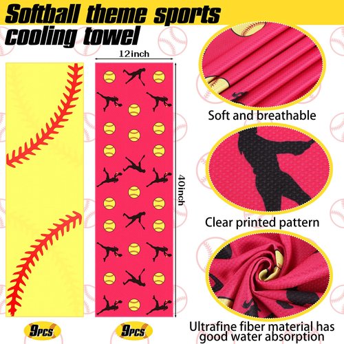 Tegeme 18 Counts Softball Cooling Towels 40"x12" Sports Softball Breathable Chilly Ice Fast Drying Towel Yellow and Pink Cool Training Sweat Rag for Coach Sport Party Favors Team Gift