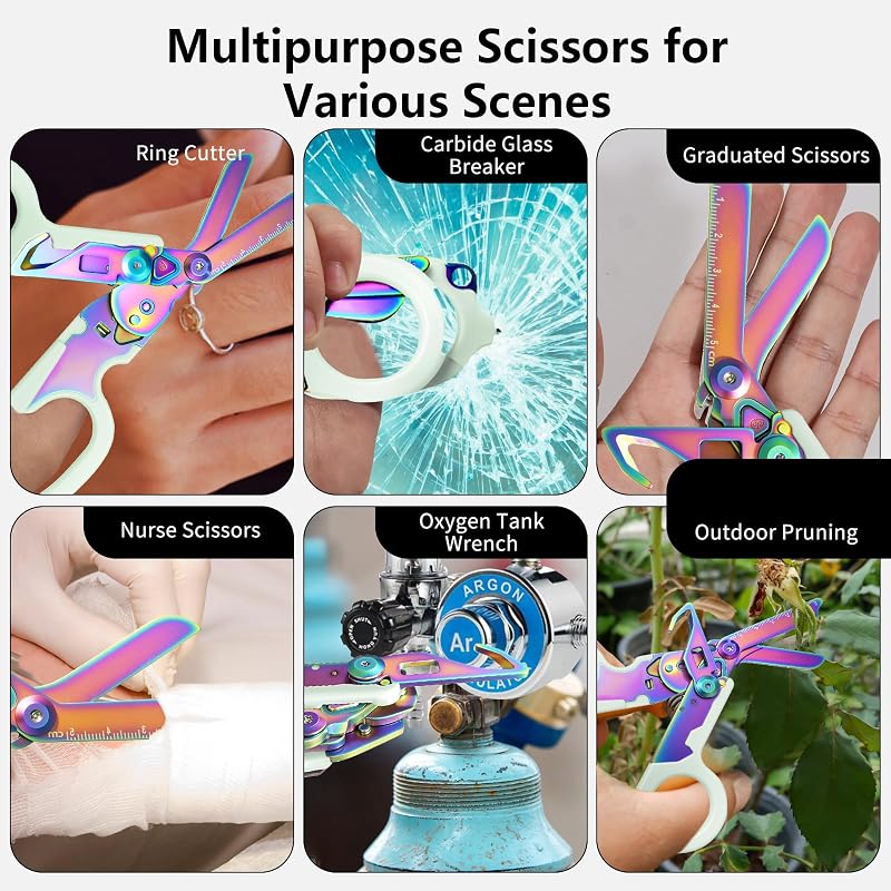 6-in-1 Trauma Shears with Strap Cutter and Glass Breaker + Luminous Holster - LEEPENK (Variation: Luminous Colorful)
