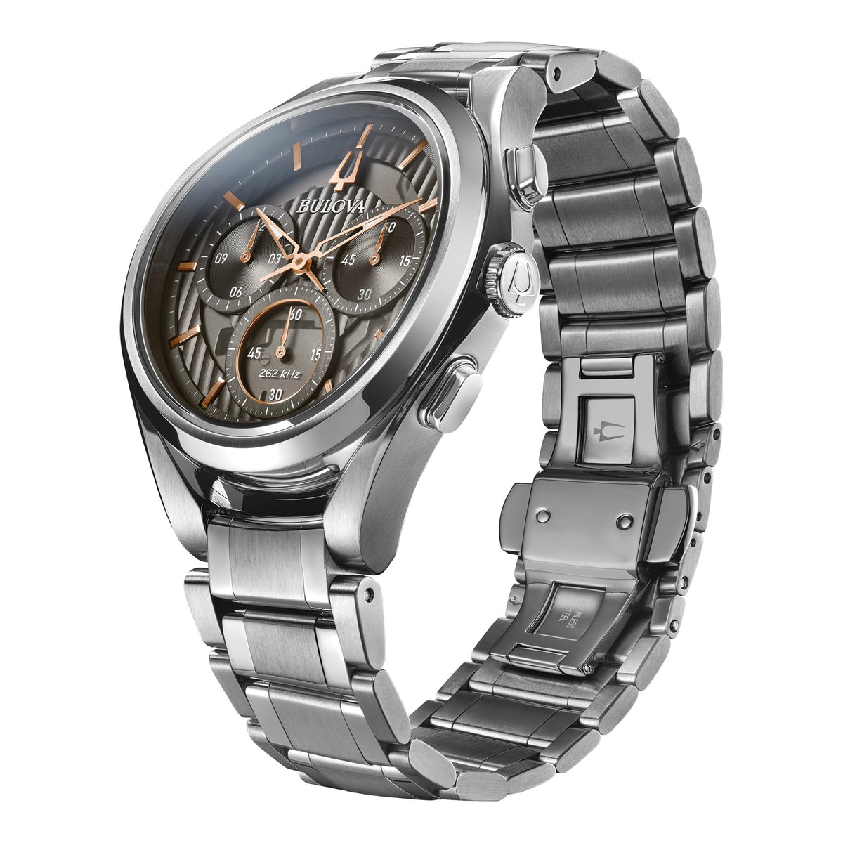 Bulova Curv Grey Dial Stainless Steel Watch | 44mm | 96A298
