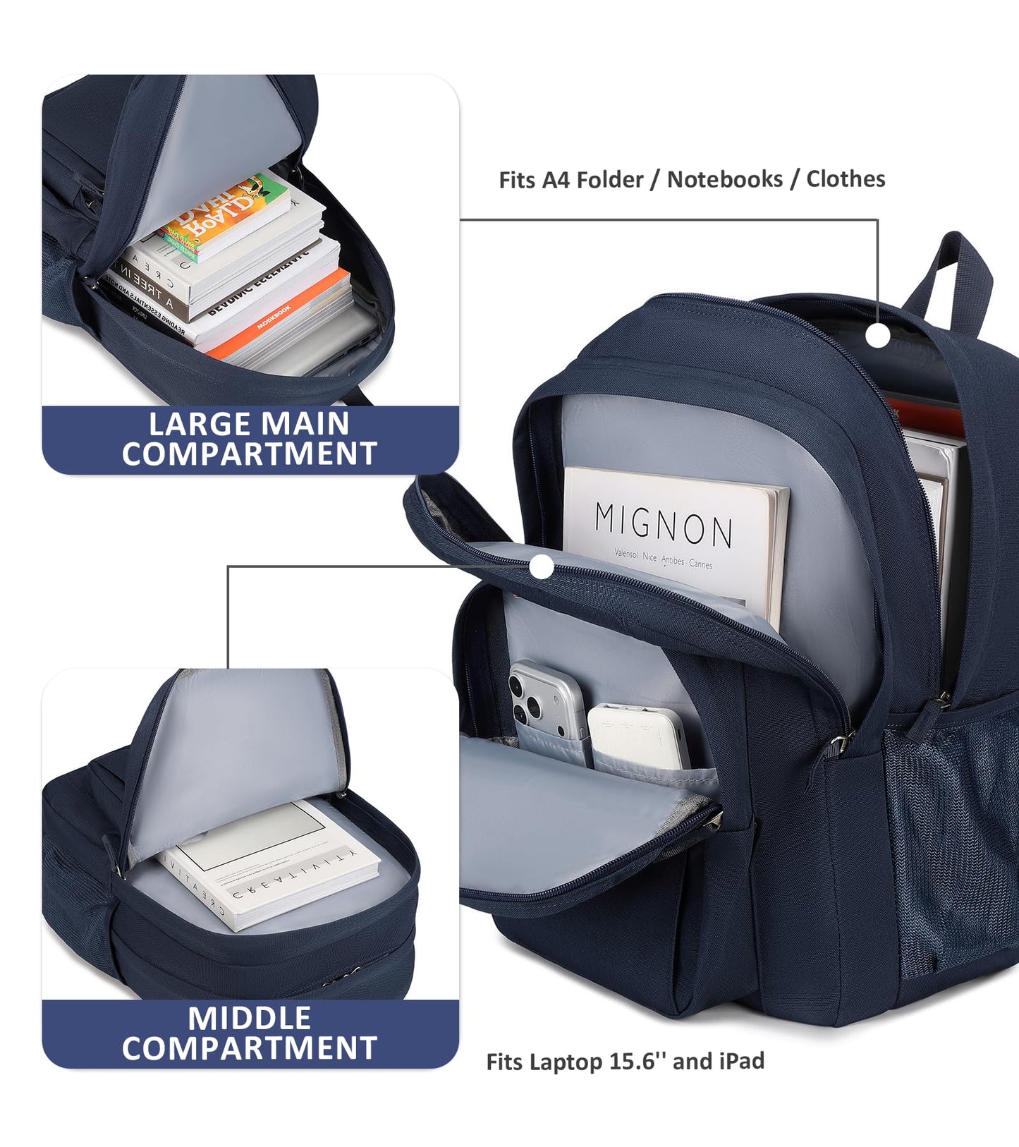 abshoo Classical Basic Womens Travel Backpack For College Men Water Resistant Bookbag (Navy)