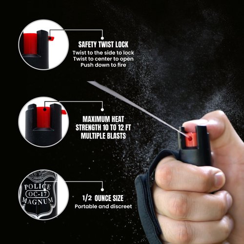 POLICE MAGNUM Pepper Spray Self Defense- Running Safety Gear- Made in The USA (2 Pack 1/2oz Joggers) (Black 2 Pack)