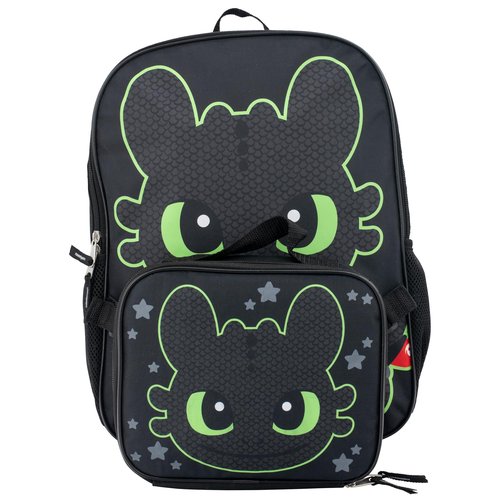 AI ACCESSORY INNOVATIONS How to Train Your Dragon Toothless Backpack and Lunch Box Set, 16 inch School Bag, Black