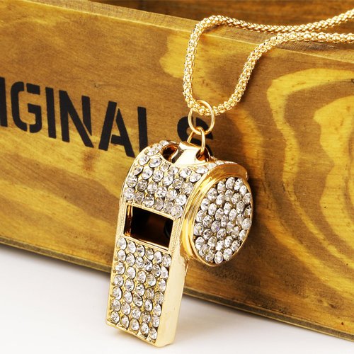 UGpine Shining Crystal Rhinestone Bling Whistle with Keychain for Referees, Coaches, Teachers, Police, Training (Gold)