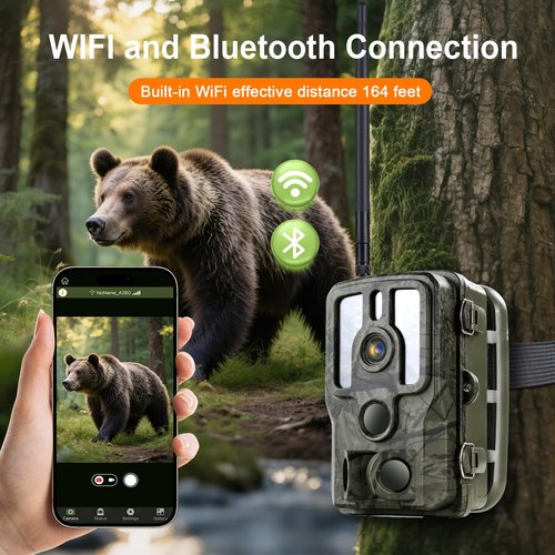 Trail Camera with Night Vision Motion Activated Waterproof, 4K 48MP WiFi Bluetooth Game Camera, 0.1s Trigger IP66 Trail Cam with App Control for Wildlife Monitoring, Deer Hunting, Security