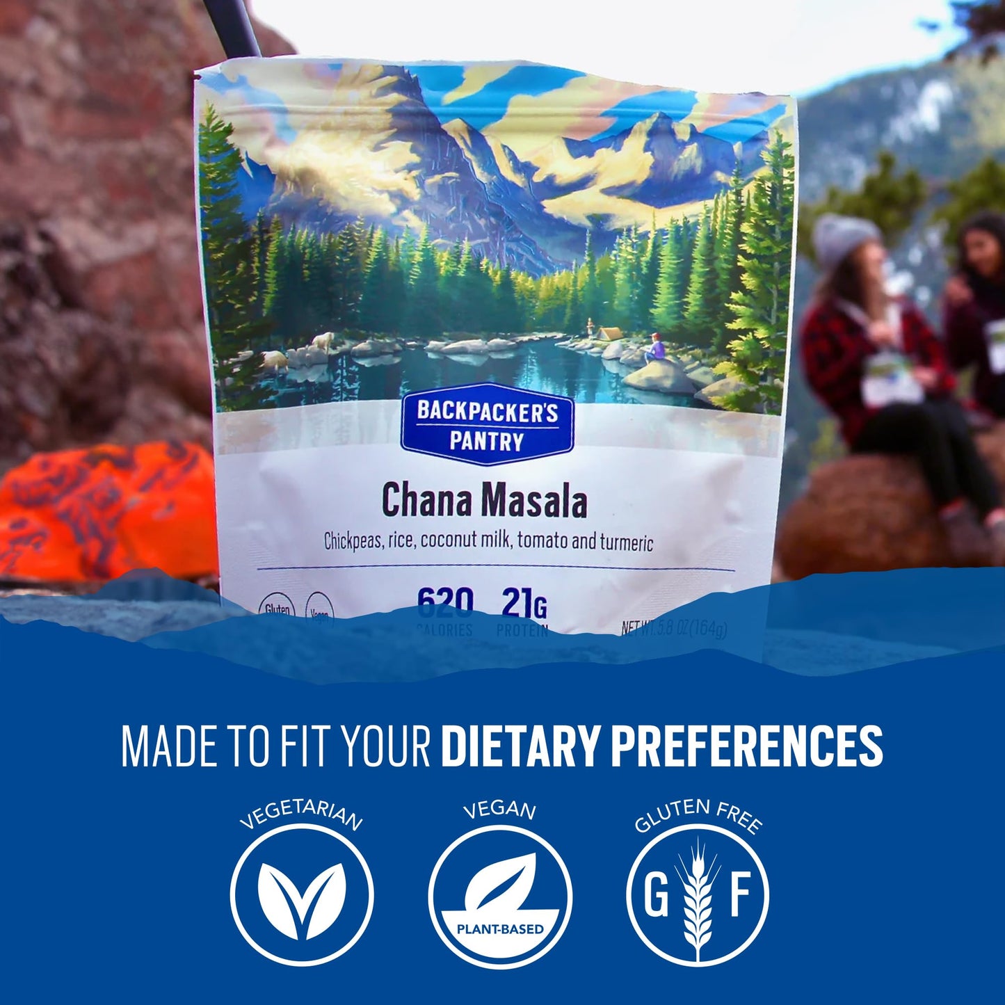 Backpacker's Pantry Chana Masala, 2 Servings Per Pouch(1 count), Freeze Dried Food, 14 Grams of Protein, Vegan, Gluten Free