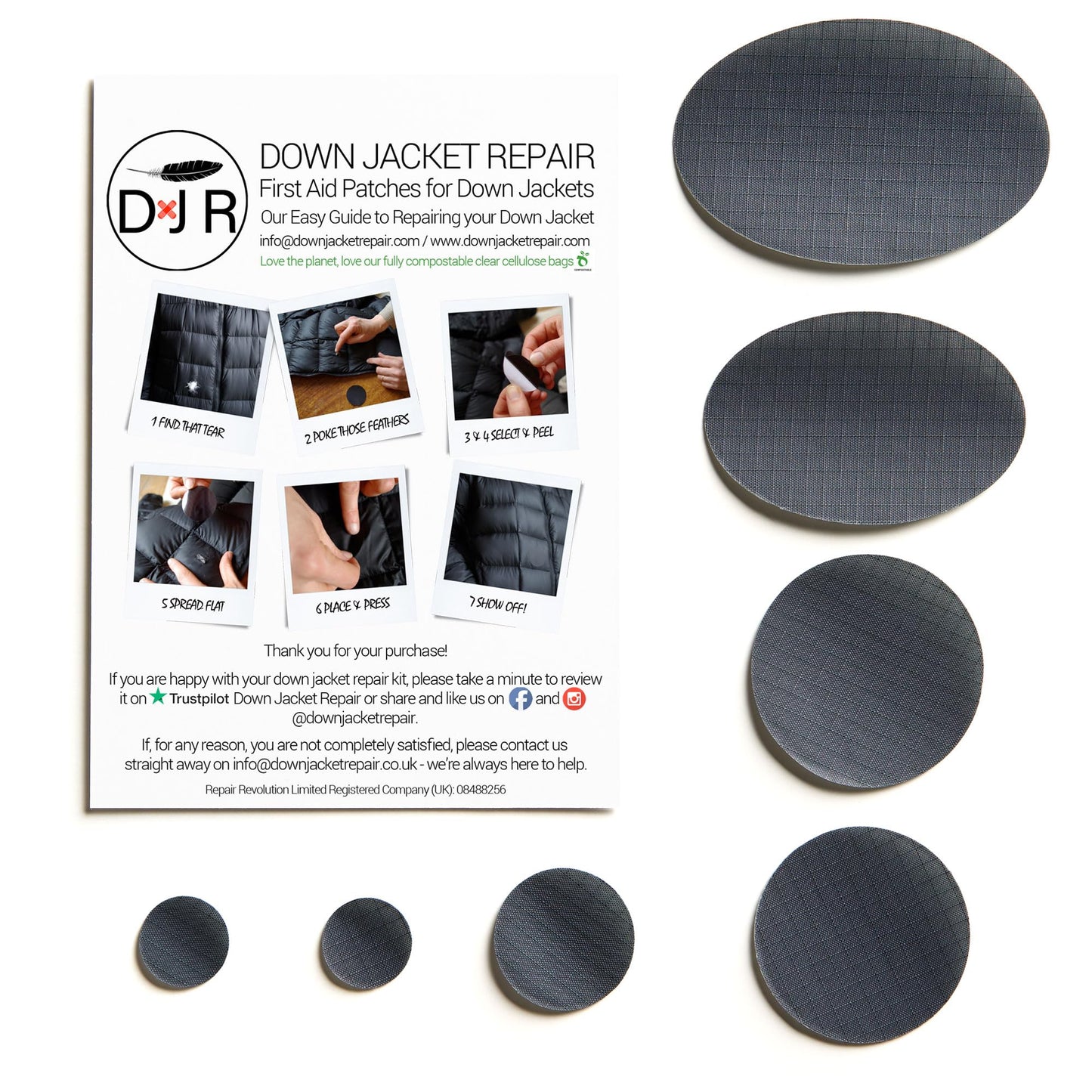 Down Jacket Repair Patches - Self-Adhesive Down Jacket Repair Patches | Waterproof, Tear-Resistant, Pre-Cut Patches | 7-Piece Set for Outdoor Gear, Sleeping Bags & Tents - Dark Gray