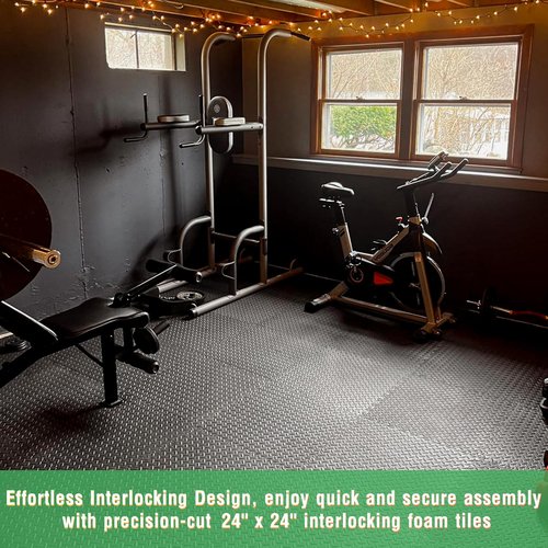 Puzzle Exercise Mat 3/4 Inch Thick, Foam Interlocking Floor Mats 24 X 24 Inch Tiles, Eva Foam Flooring for Home Gym, Fitness Garage, Exercise Equipment Mat 96 Sq. Ft, Black