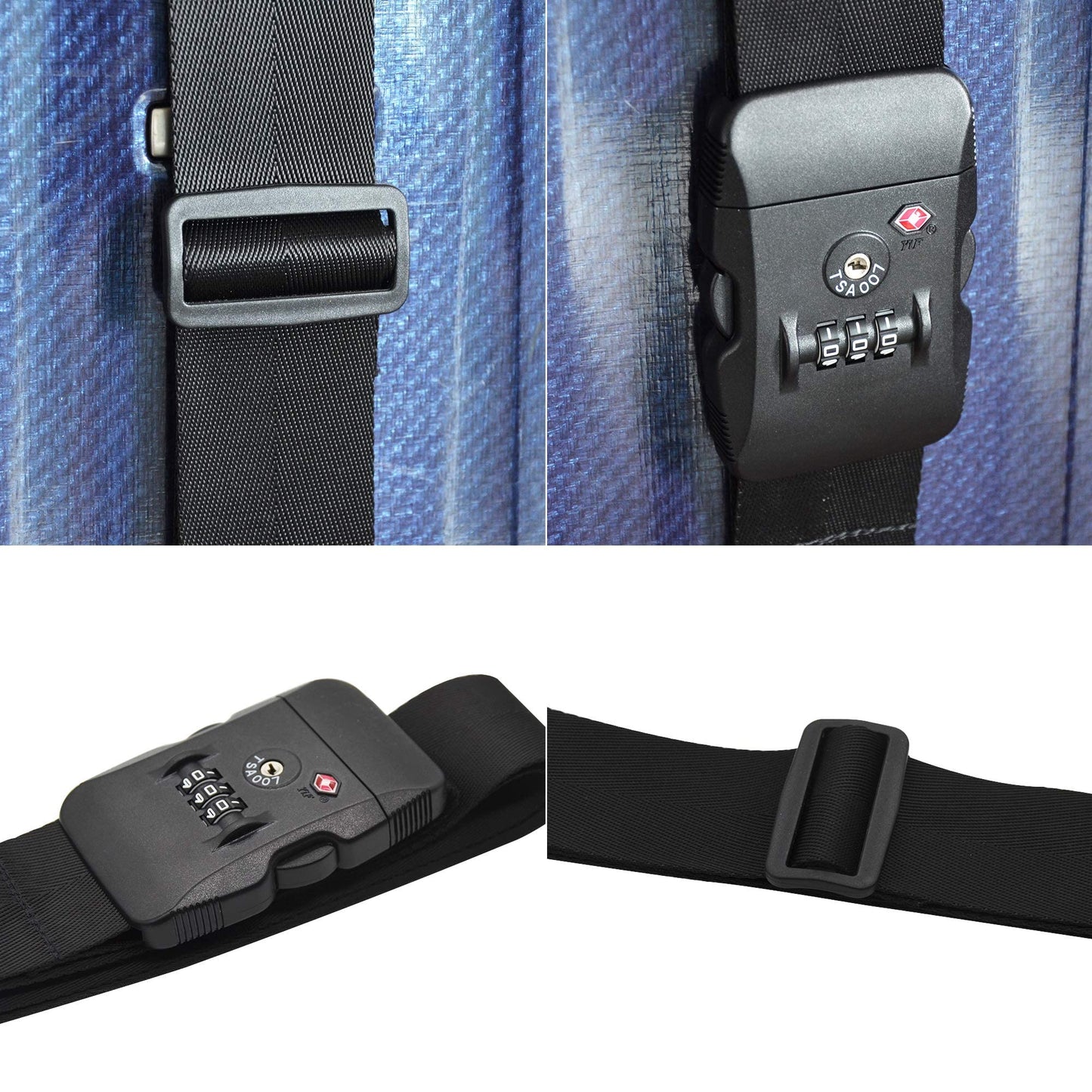 Heavy Duty Luggage Straps TSA Approved with Combination Lock Adjustable Travel Belt for Suitcases (Black)