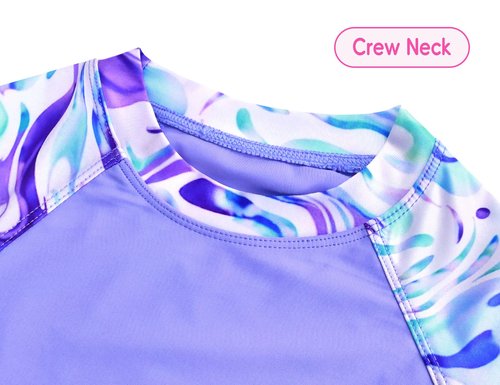 Tziharora Girls Swimsuit Size 5-6 Years Old Purple Green River Short Sleeve Rash Guard Bathing Suits 2 Pieces